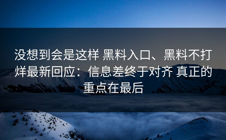 没想到会是这样 黑料入口、黑料不打烊最新回应：信息差终于对齐 真正的重点在最后