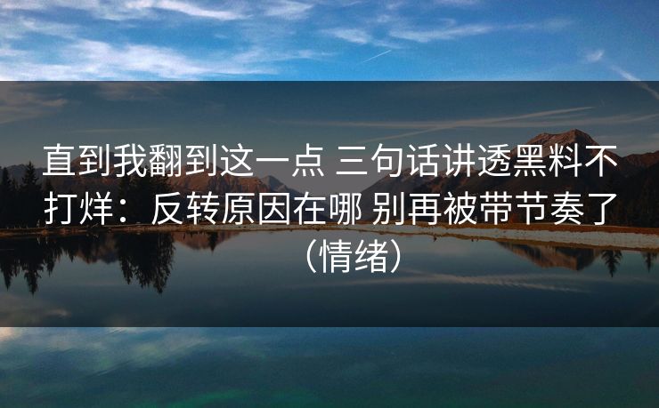 直到我翻到这一点 三句话讲透黑料不打烊：反转原因在哪 别再被带节奏了（情绪）