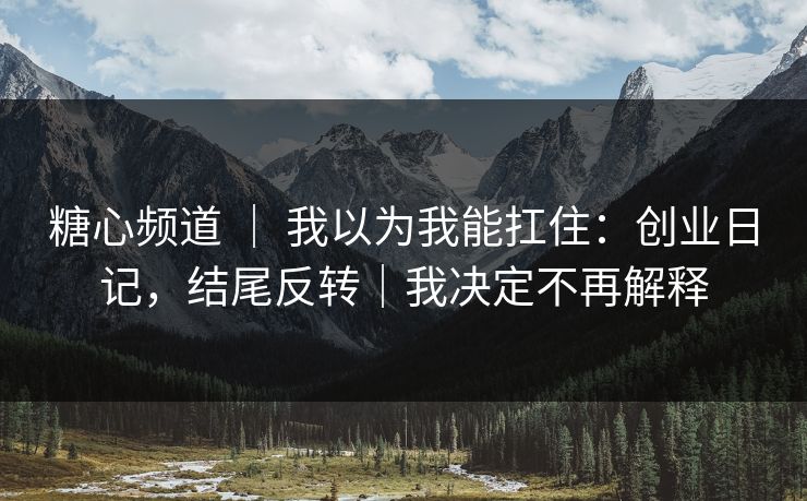 糖心频道 ｜ 我以为我能扛住：创业日记，结尾反转｜我决定不再解释