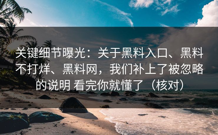 关键细节曝光：关于黑料入口、黑料不打烊、黑料网，我们补上了被忽略的说明 看完你就懂了（核对）