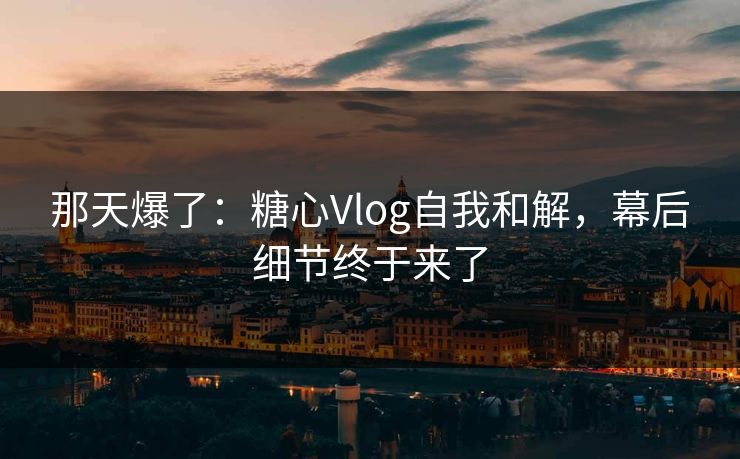 那天爆了：糖心Vlog自我和解，幕后细节终于来了