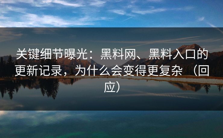 关键细节曝光：黑料网、黑料入口的更新记录，为什么会变得更复杂 （回应）
