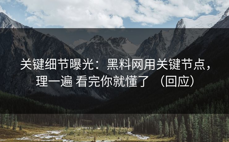 关键细节曝光：黑料网用关键节点，理一遍 看完你就懂了 （回应）